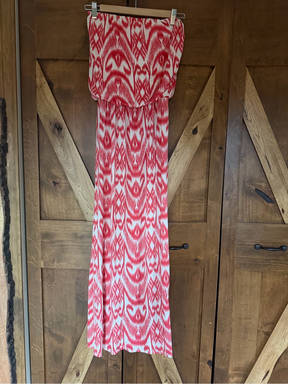 Dainty Hooligan Coral & White Strapless Maxi Dress